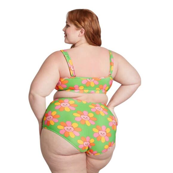 ModCloth x Marisol Muro NIP Green Petals Cats Sara High-Waisted Bikini Bottom LG - Picture 1 of 14